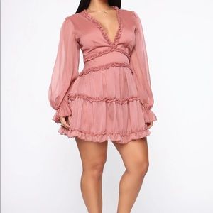 Fare ruffle mini dress in mauve in 1x